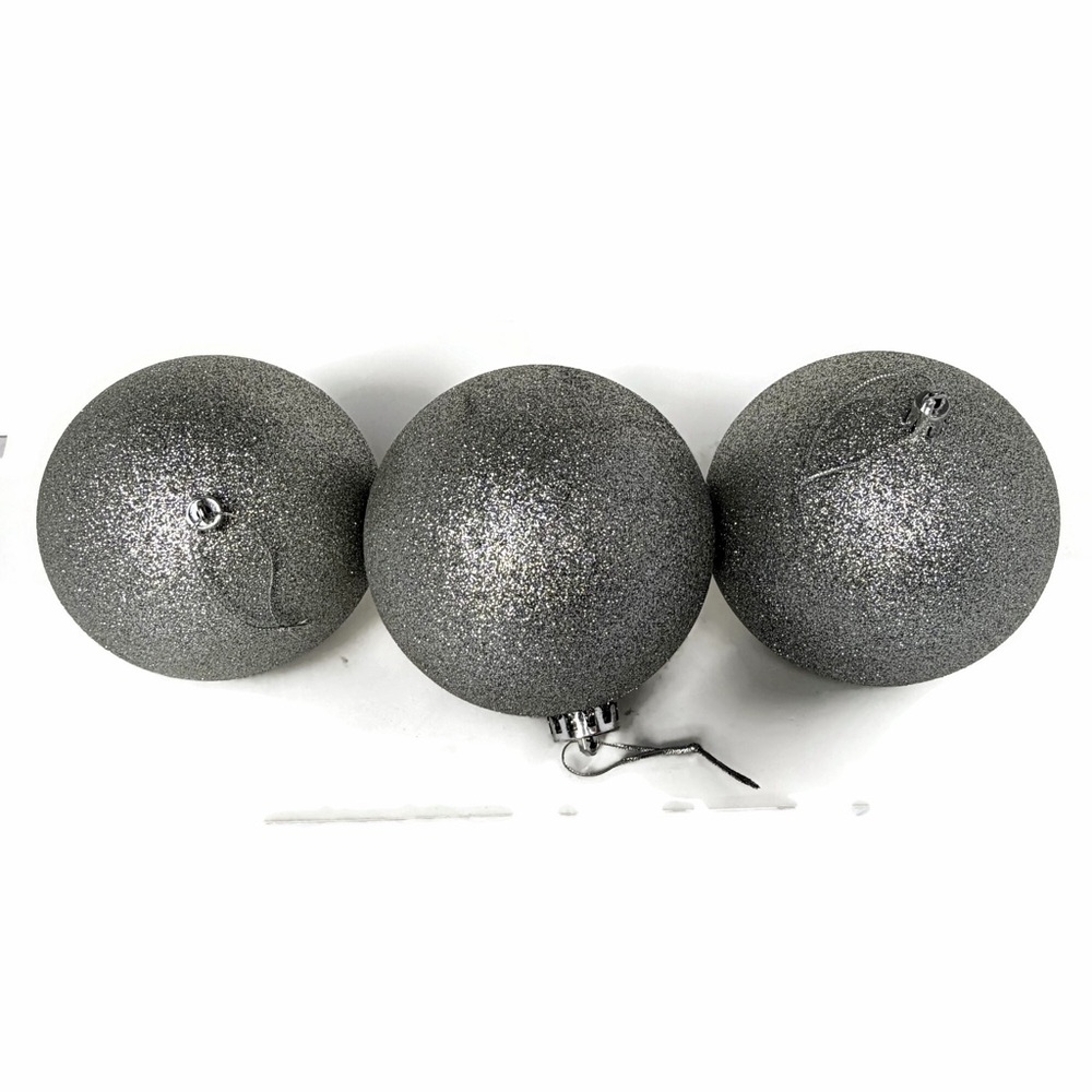 Silver Glitter Jumbo Christmas Ornament Balls Lot of 3